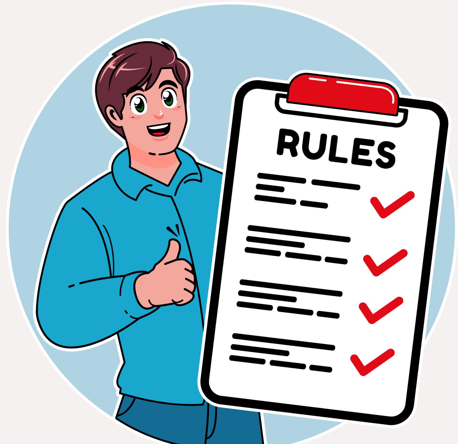 a-man-explaining-the-list-of-rules-and-laws-a-checklist-guide-to-rules-vector